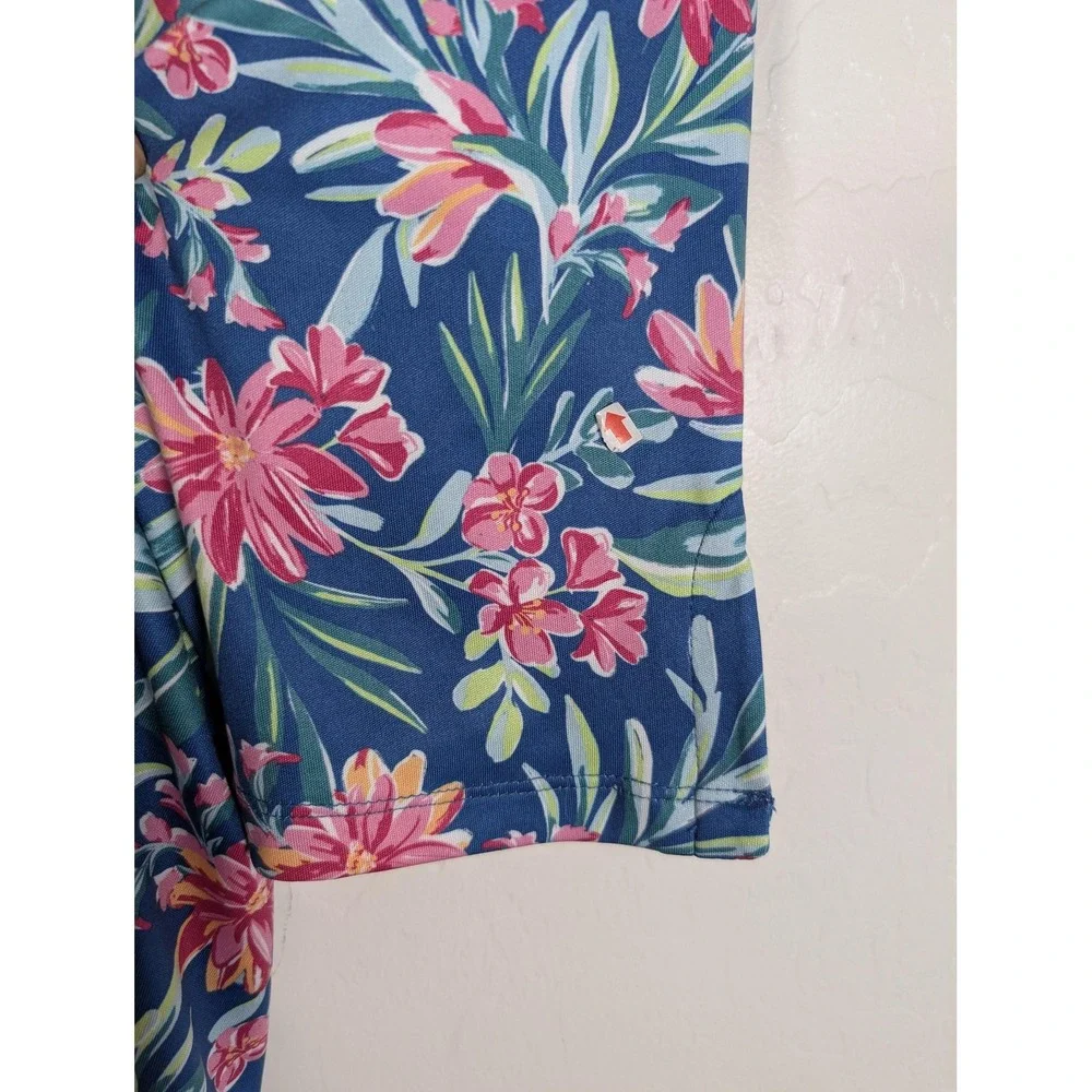 Stella‎ Parker Shirt Womens Medium Blue Floral Hawaiian Short Sleeve Summer